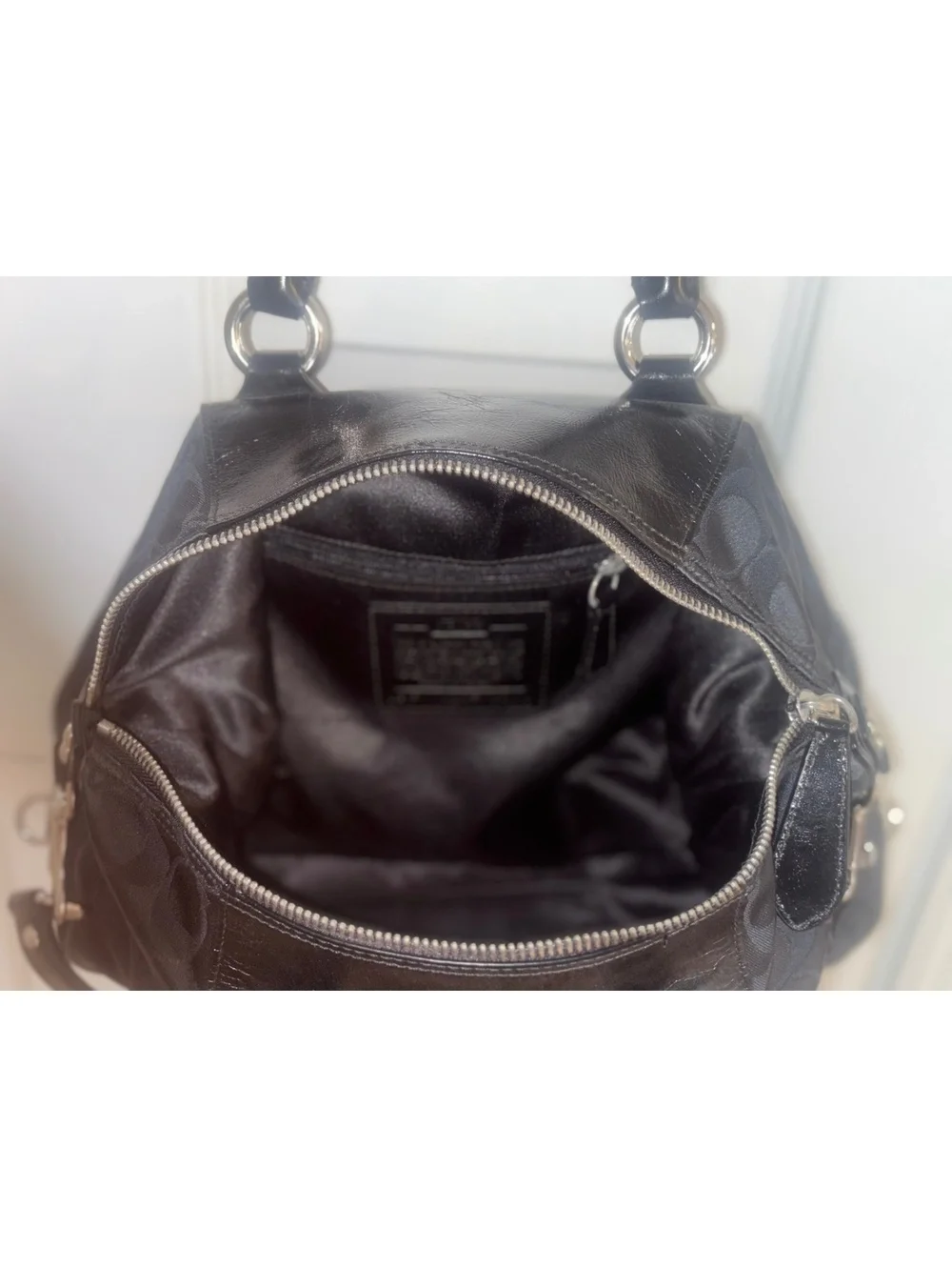 Coach Black Signature Canvas and Leather Satchel Bag